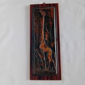 Vintage Punched Copper And Wood Giraffe Wall Art